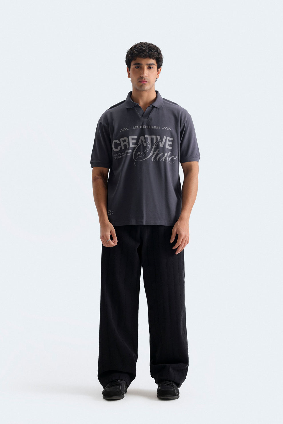 Creative State Oversized Polo Shirt – Premium Men's Streetwear | Charcoal Grey